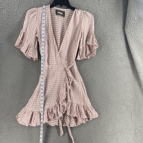Reformation Dress Womens Small Pink Gingham Linen Wrap Ruffle Mini USA - Picture 4 of 15